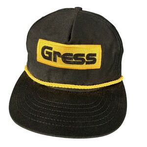 Gress John Deere Black Yellow Rope Snapback Hat USA Made Farm Cap VTG